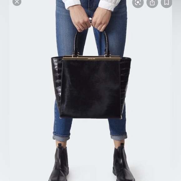 MICHAEL KORS LANA BLACK LEATHER CALF HAIR BLACK CROC ACCENT LARGE TOTE, Vintage - Picture 3 of 15